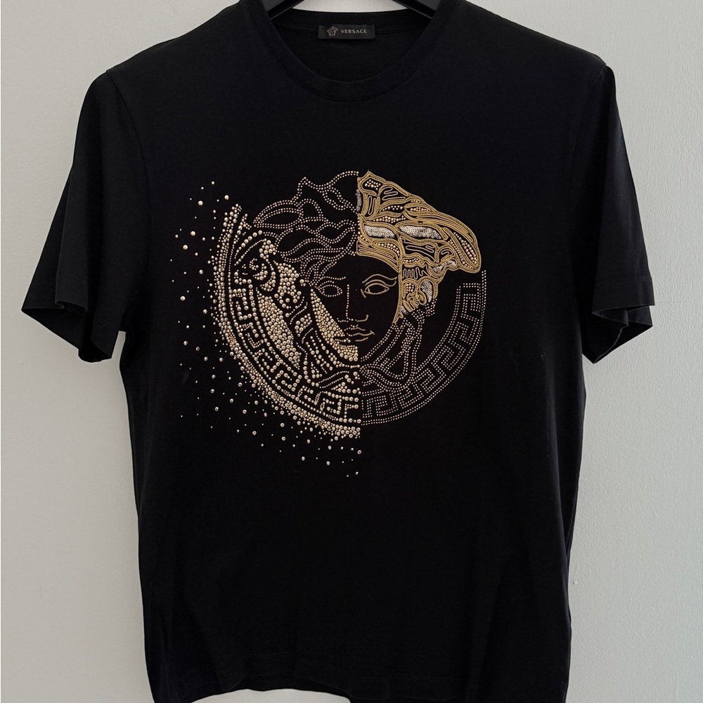 Versace Black T-Shirt with Gold Medusa Design